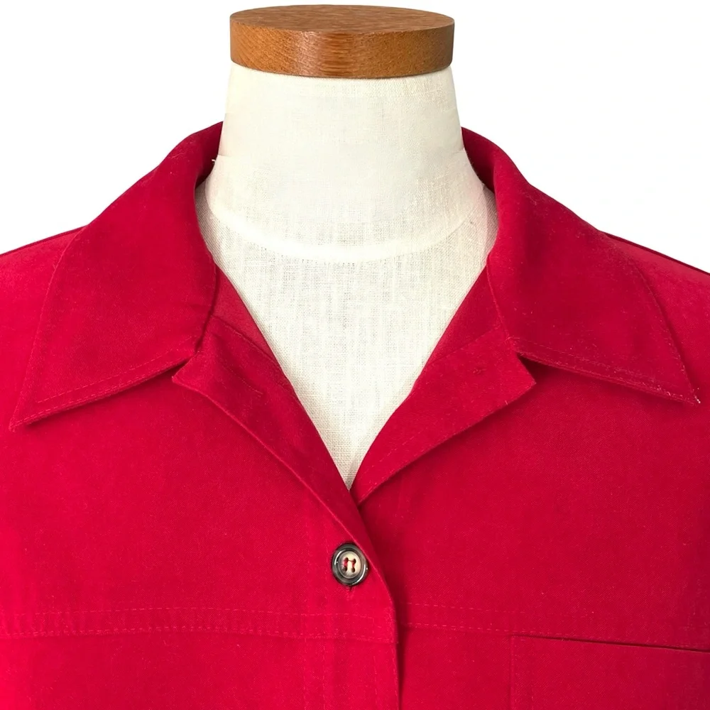 Talbots Red Stretch Long Sleeve Faux Suede Button up Shacket Top SzL